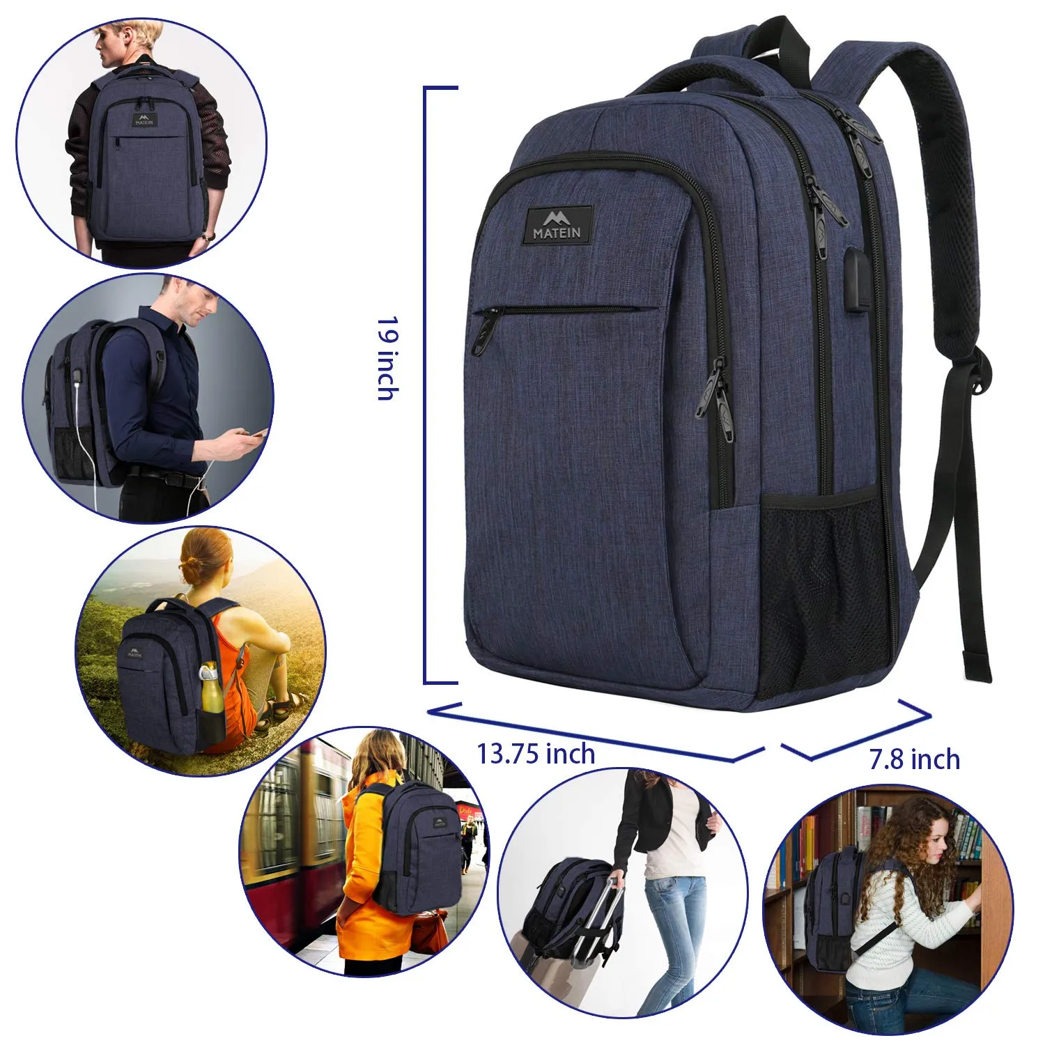 Large College Backpack,Durable Computer Backpack with USB Charging Port Fit 17 inch Notebook,Lightweight Carryon TSA Shoulder Backpack with Luggage Sleeve for Business Trip for Men and Women