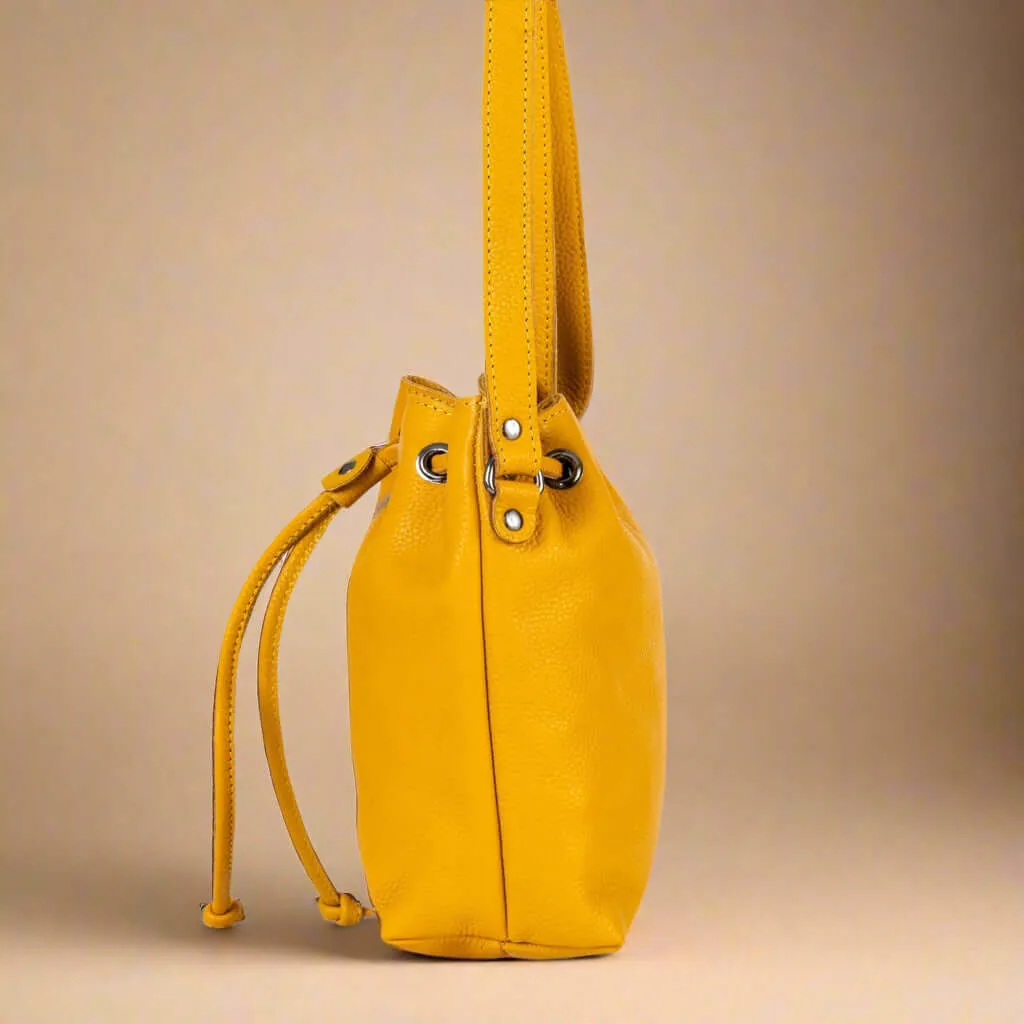 Leather Bucket Bag - Alley Mustard