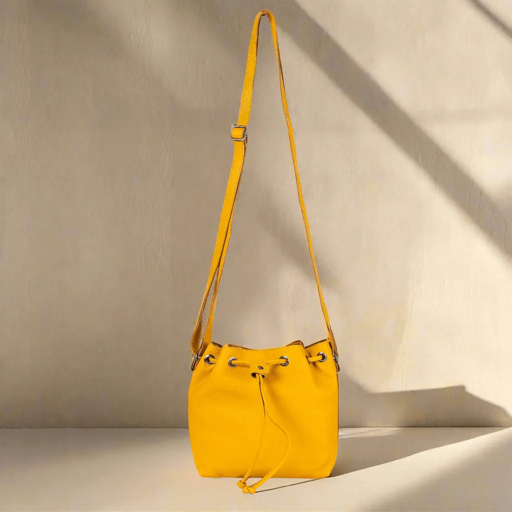 Leather Bucket Bag - Alley Mustard