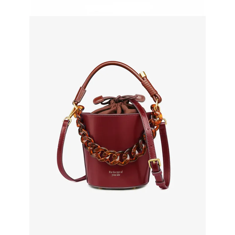 Leather Bucket Bag Crossbody Bag