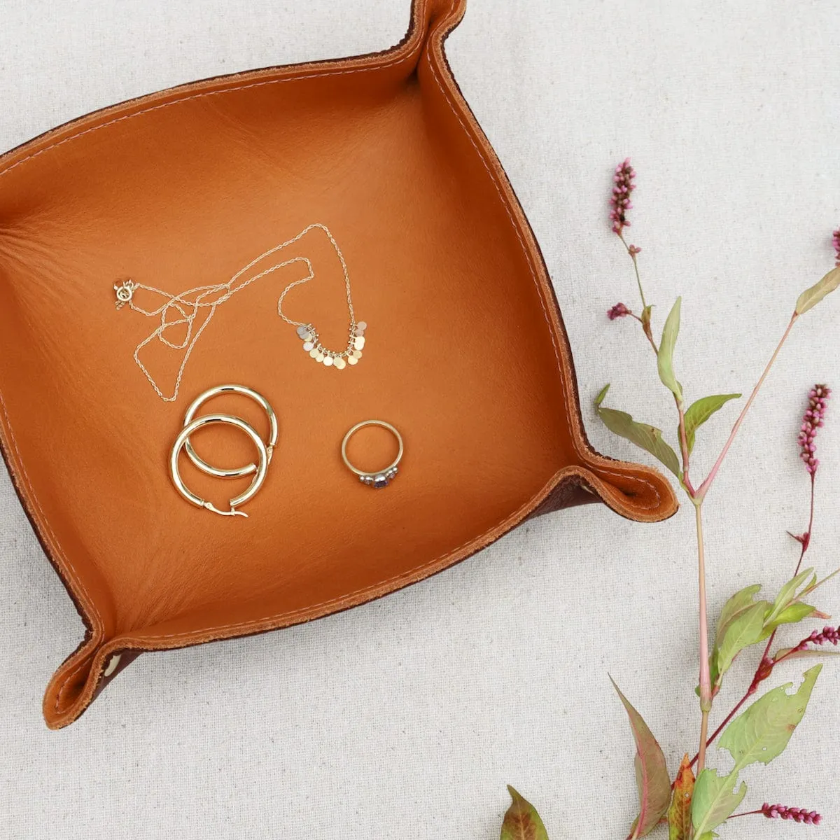 Leather Valet Tray in Rust & Sienna