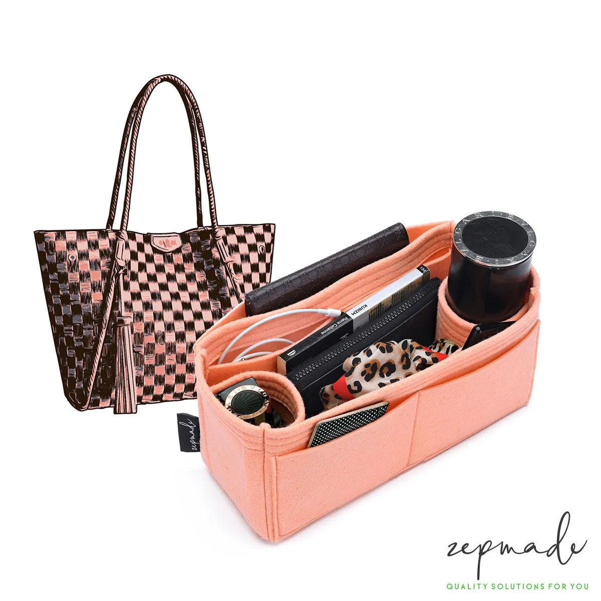 Louis Vuitton Propriano Purse Organizer Insert, Bag Organizer with Double Bottle Holders and Exterior Pockets