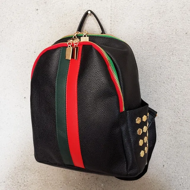 Luxury Famous Women Leather Backpack, Tricolor