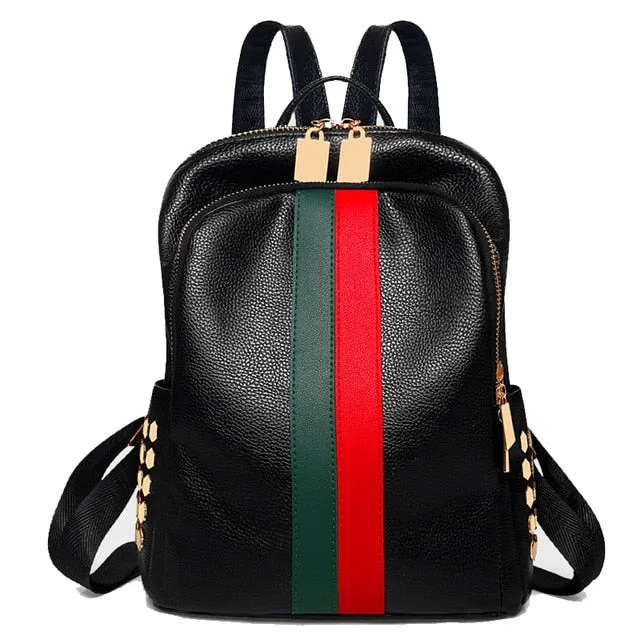 Luxury Famous Women Leather Backpack, Tricolor