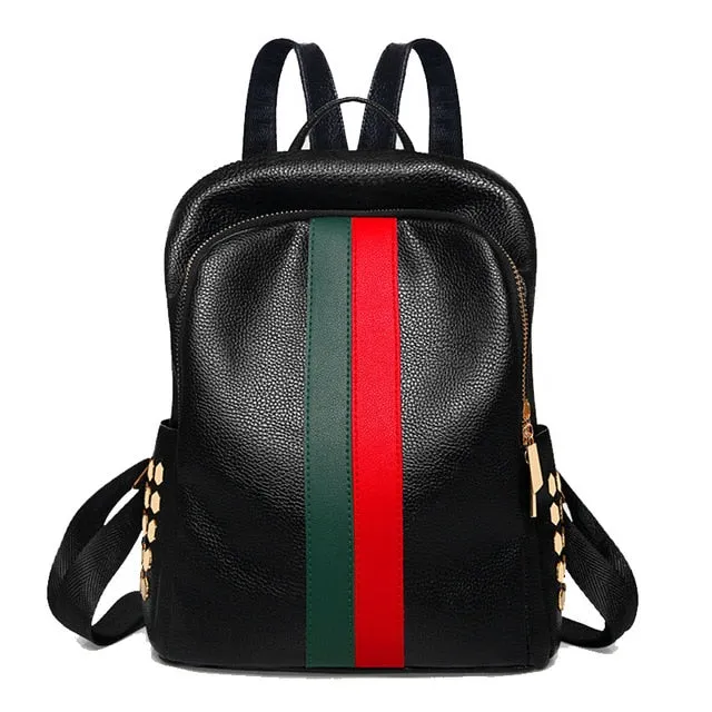 Luxury Famous Women Leather Backpack, Tricolor