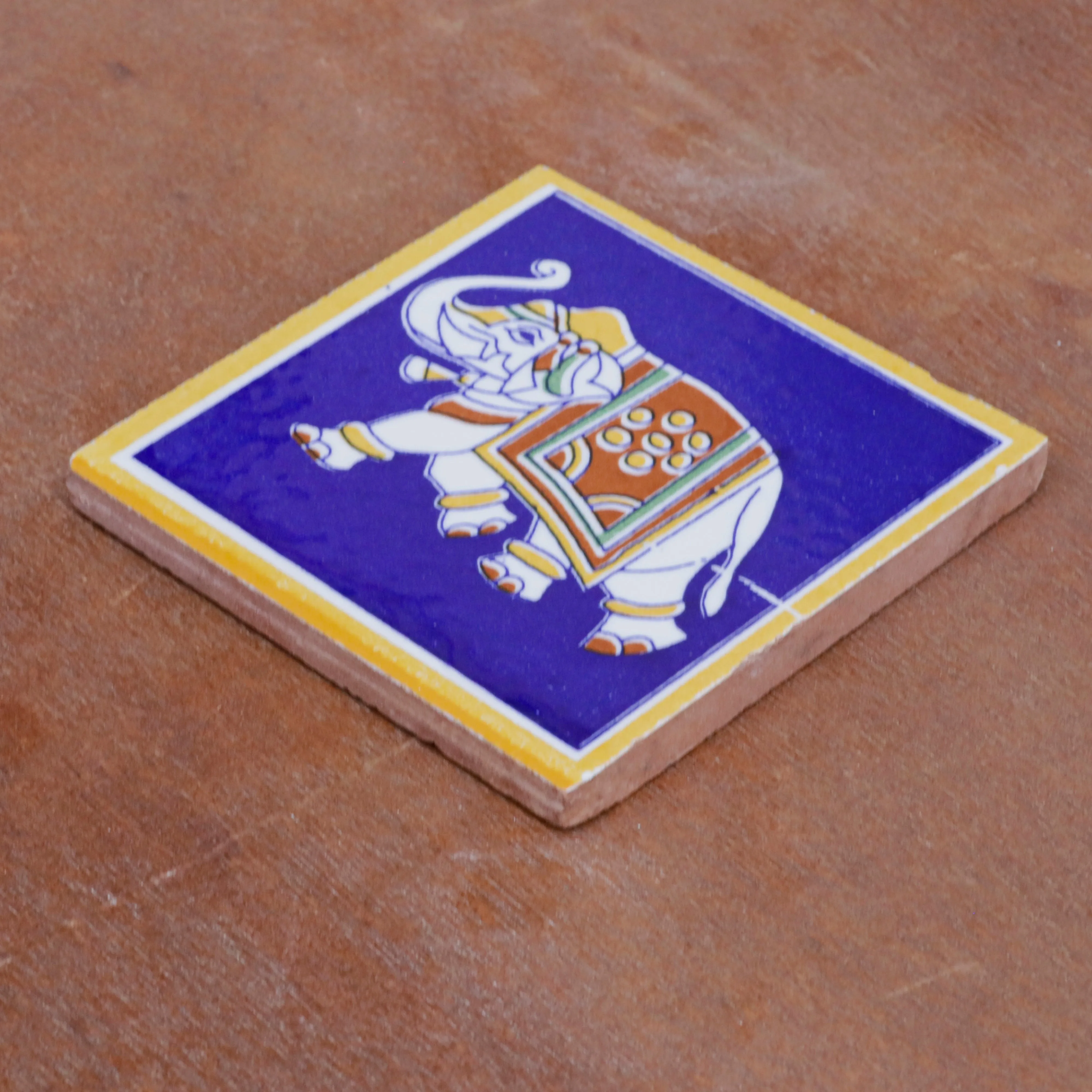 Majestic Antique Elephant Designed Ceramic Square Tile Set of 2