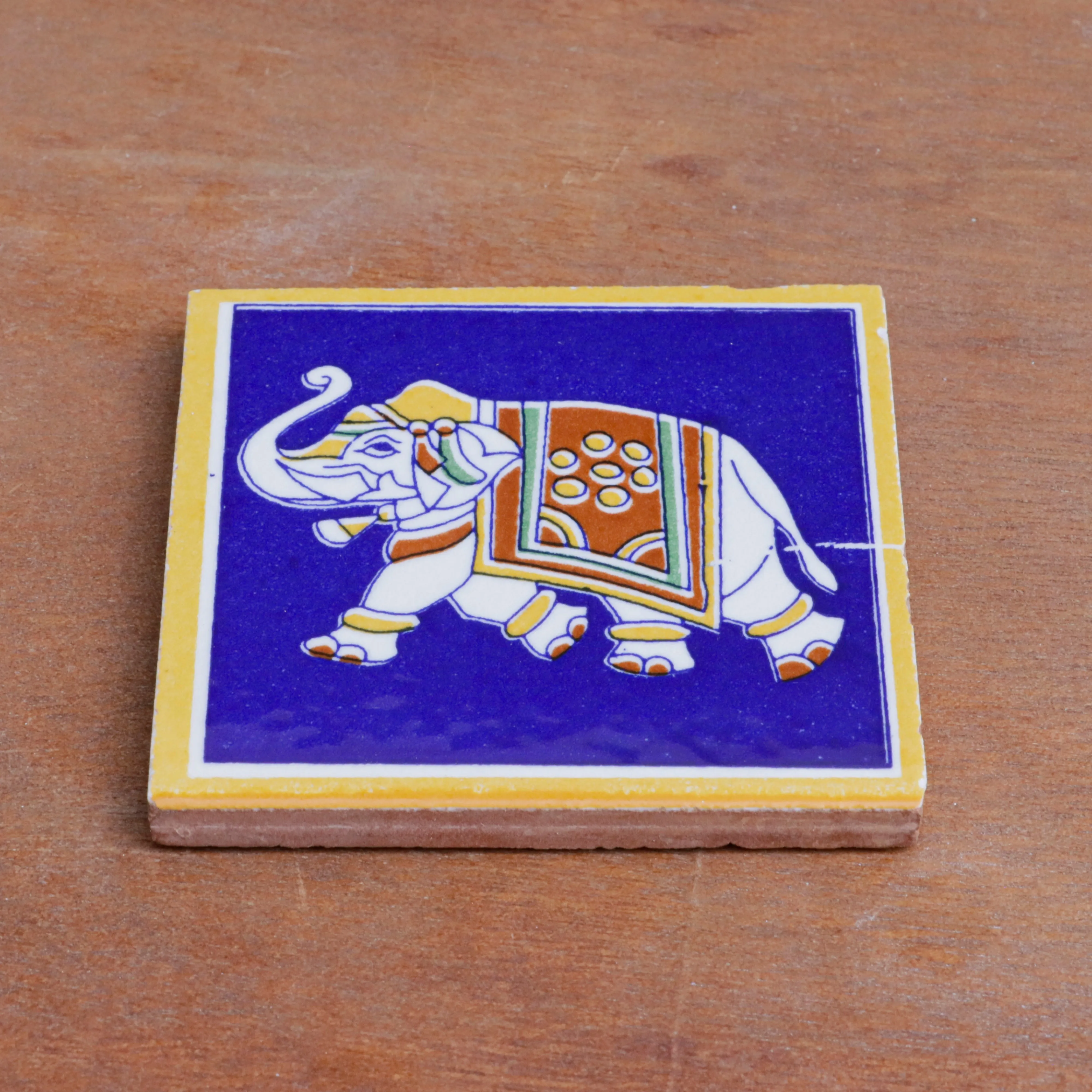 Majestic Antique Elephant Designed Ceramic Square Tile Set of 2