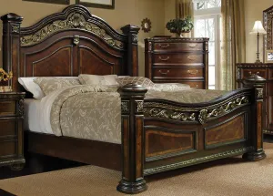 McFerran Home Furnishing B163 Eastern King Poster Bed in Antique Brass Cherry