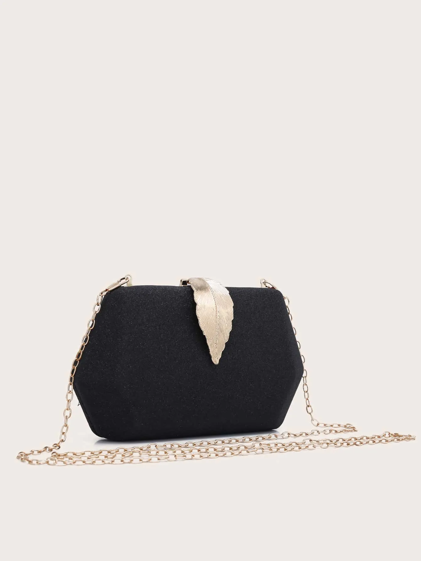 Metal Leaf Decor Chain Box Bag
