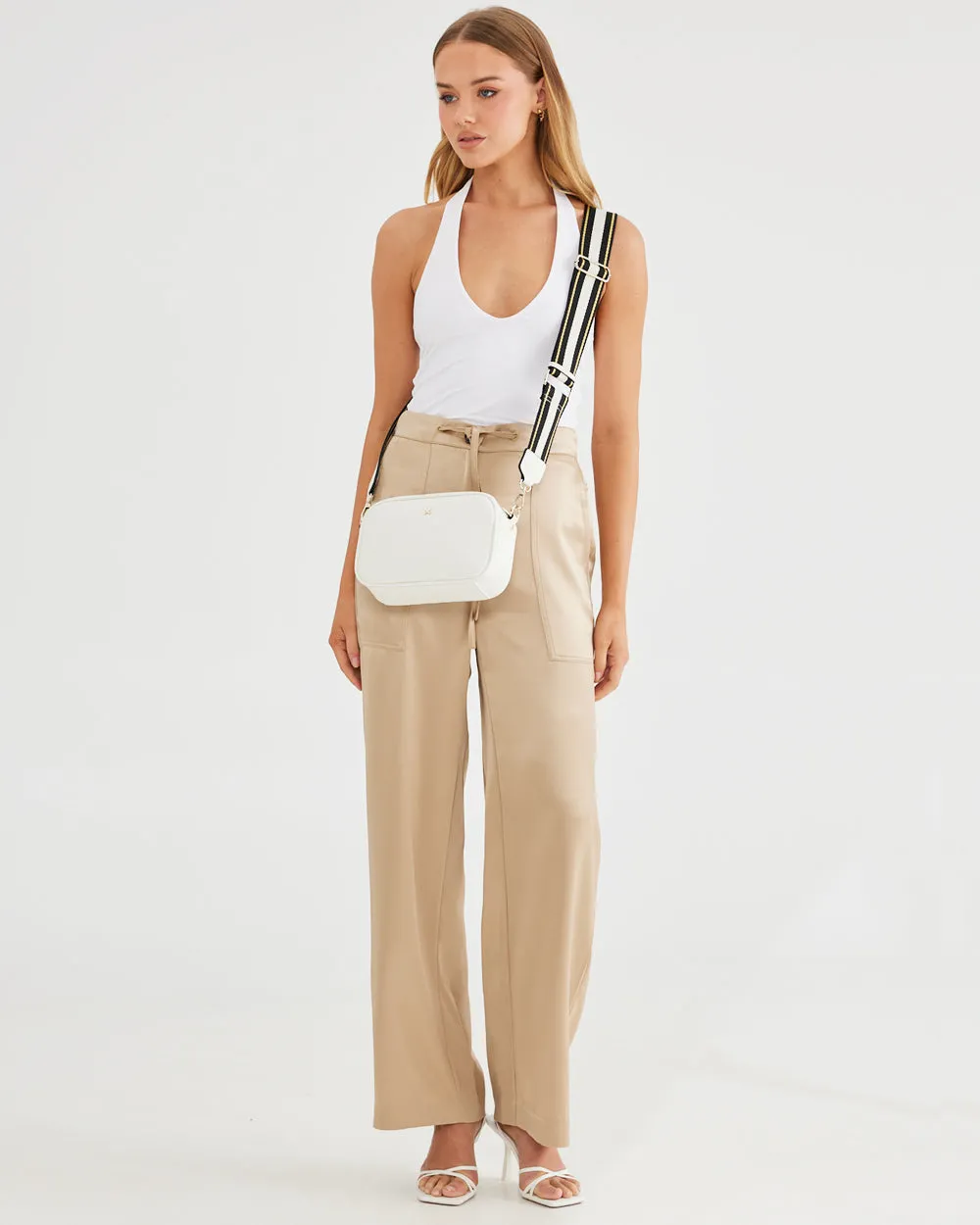 Monica Camera Crossbody Bag   Metallic Stripe Bag Strap