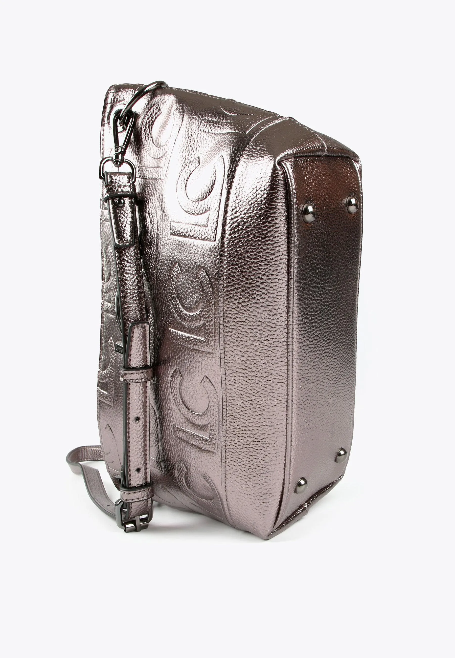 Monogrammed metallic crossbody bag