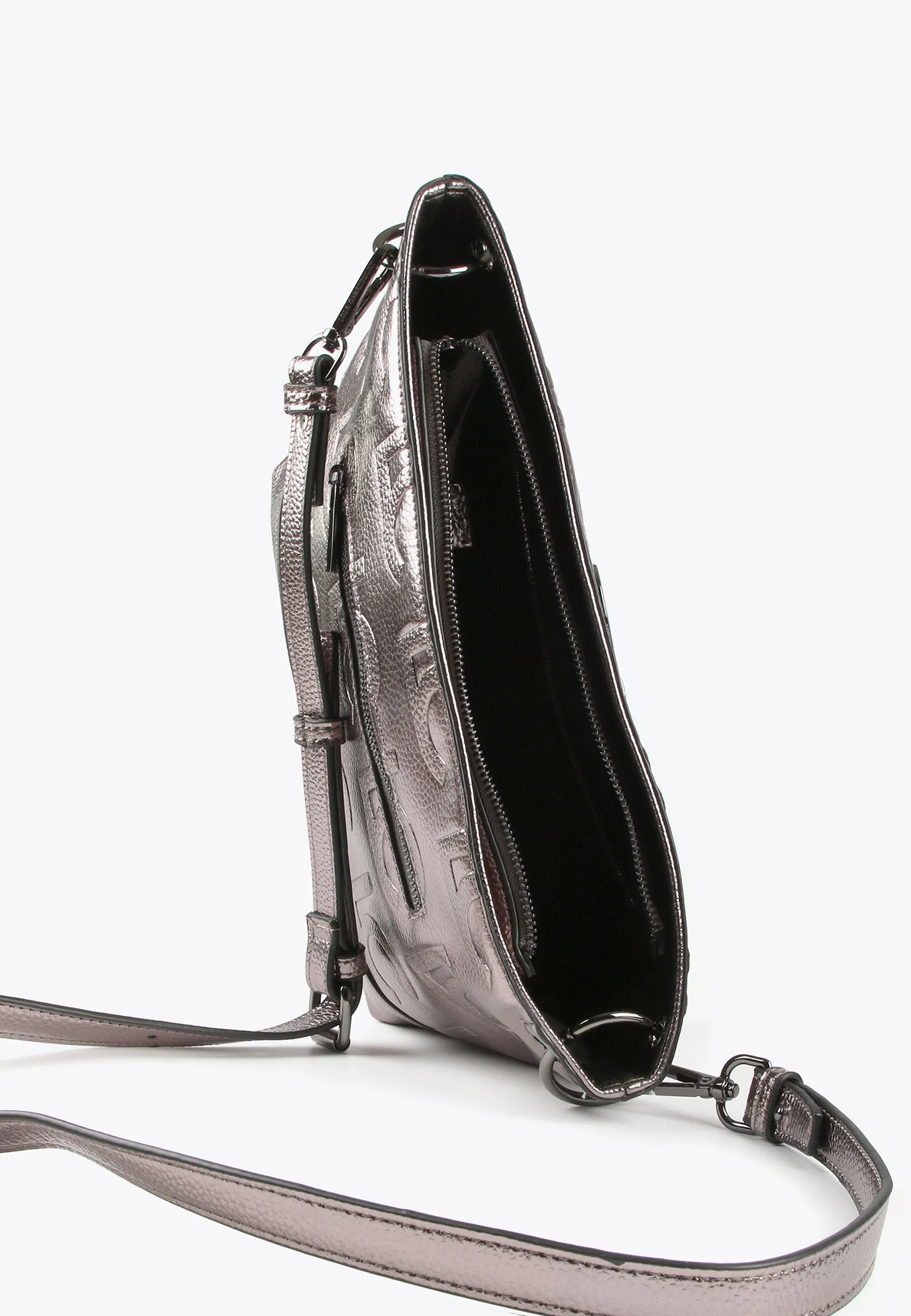Monogrammed metallic crossbody bag