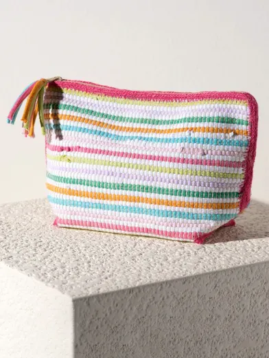 Multi Stripe Fringe Edge Zip Pouch