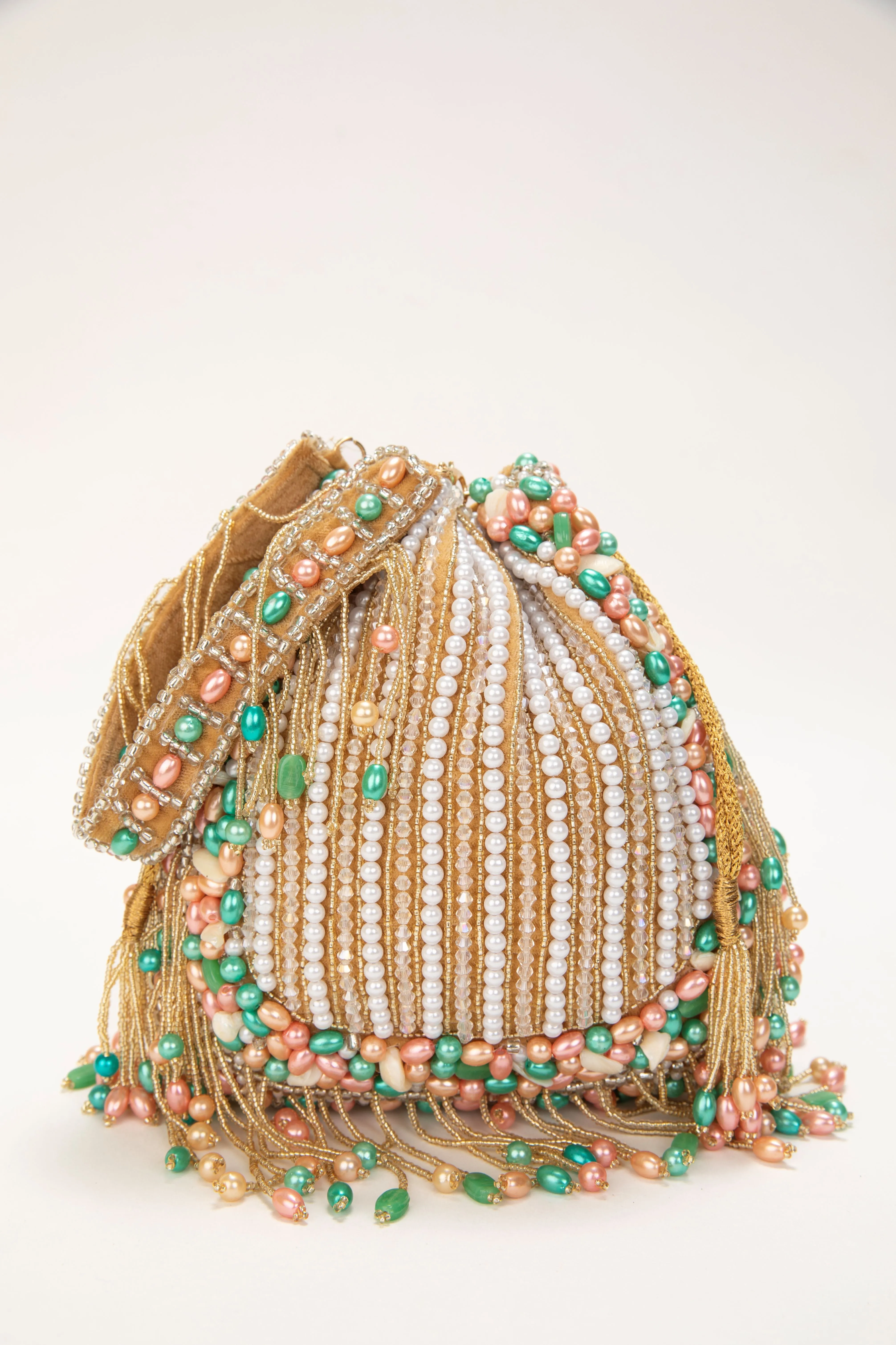 Multicolor Hand Embroidered Velvet Potli with Detachable Strap