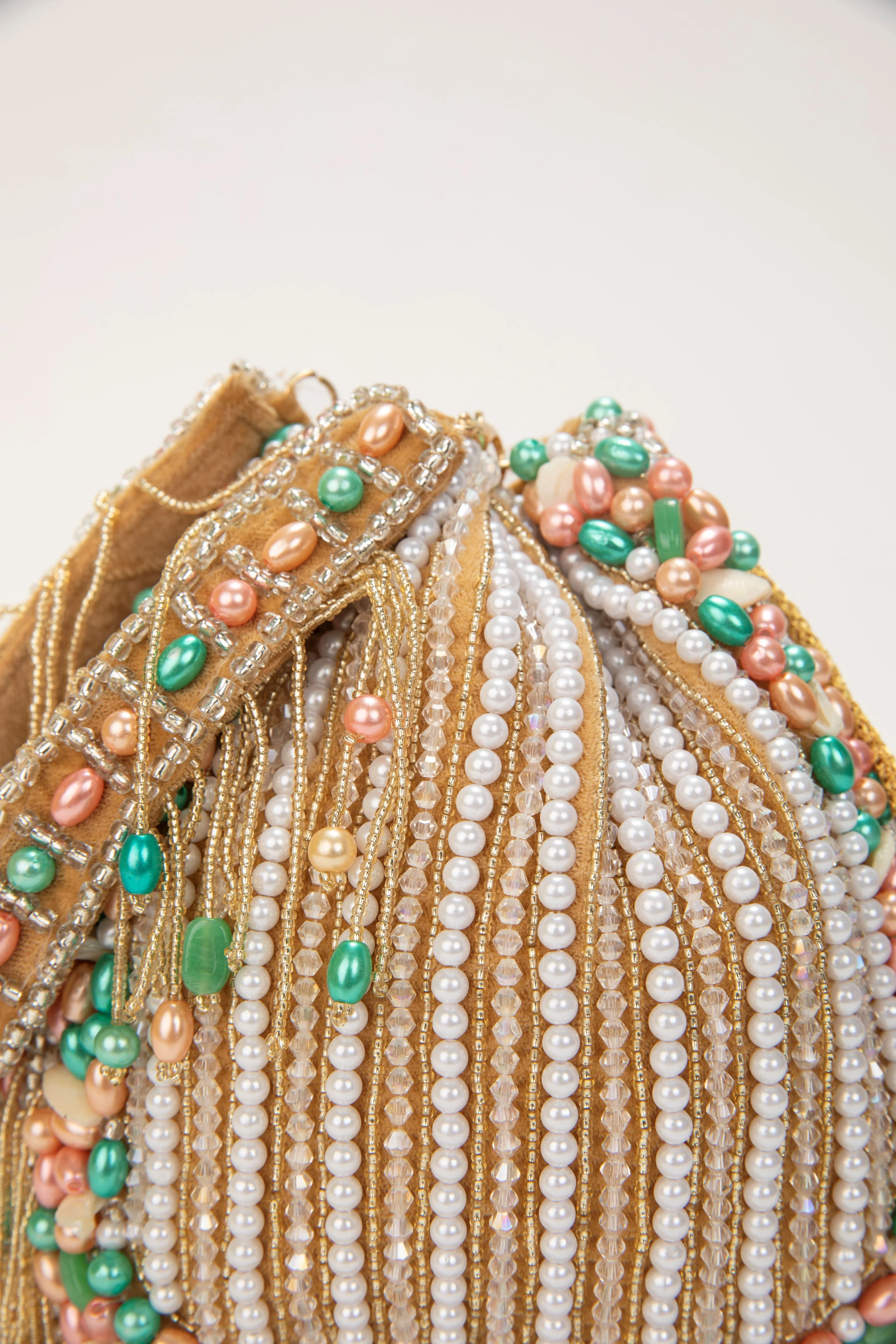 Multicolor Hand Embroidered Velvet Potli with Detachable Strap