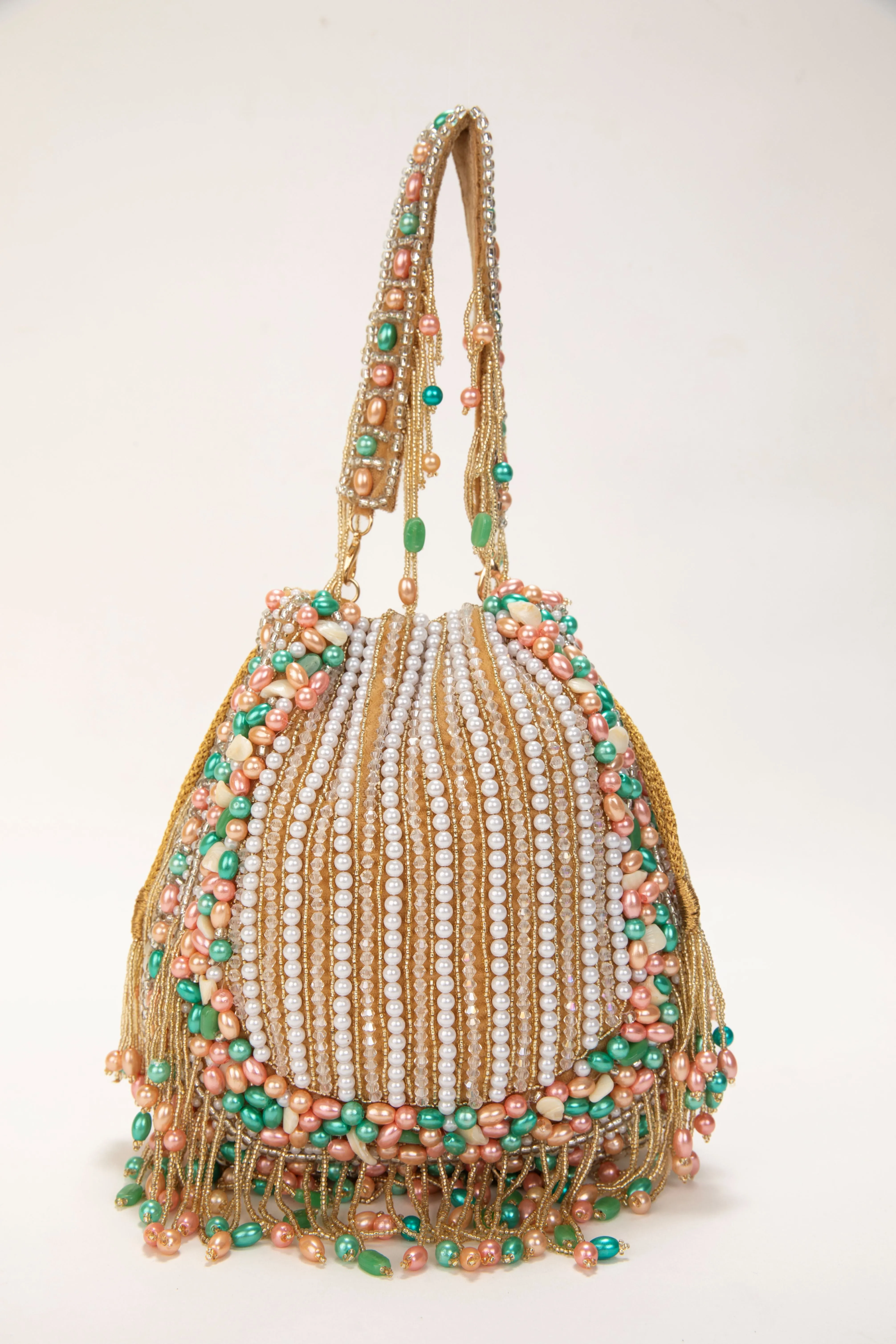 Multicolor Hand Embroidered Velvet Potli with Detachable Strap