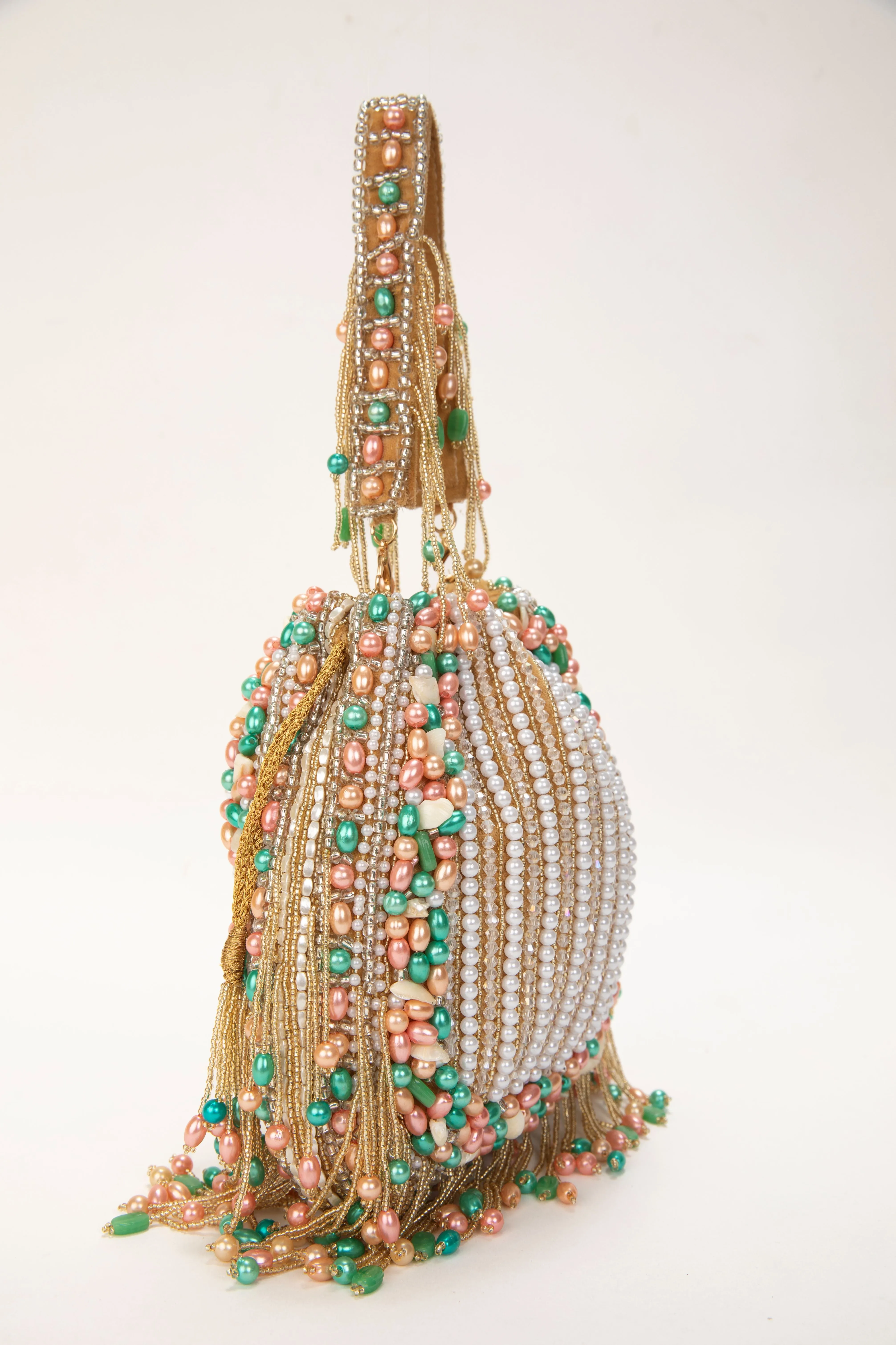 Multicolor Hand Embroidered Velvet Potli with Detachable Strap