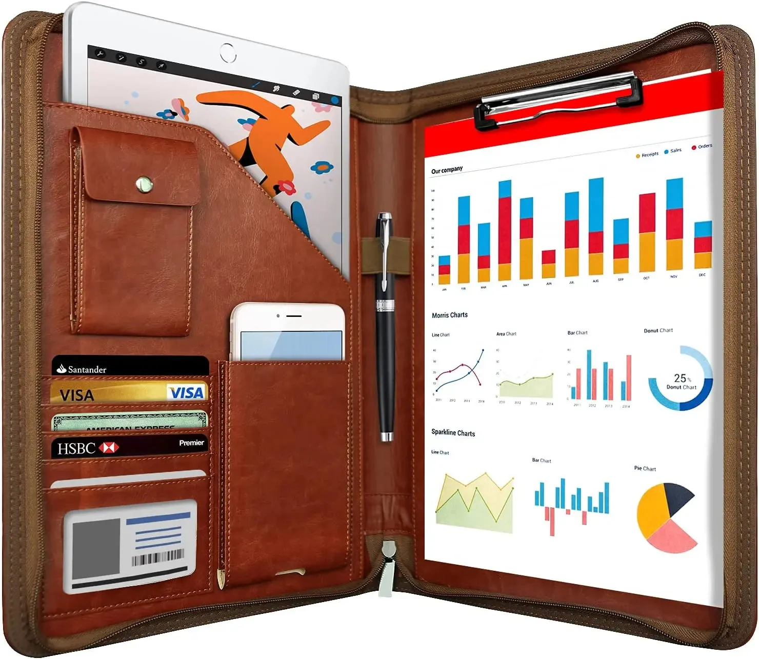 Multifunctional pu leather A4 Folder organizer Holder