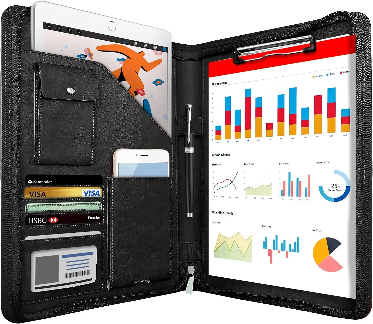 Multifunctional pu leather A4 Folder organizer Holder