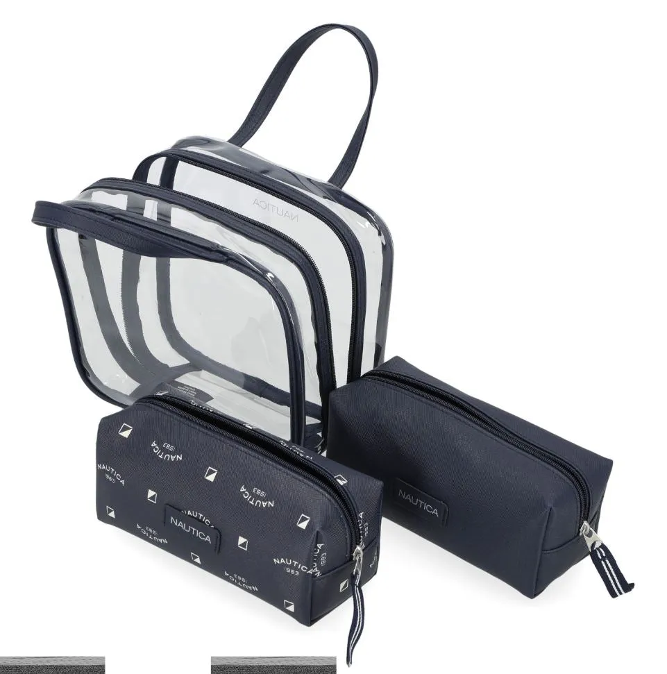 Nautica 3-Piece Clear Cosmetic Case Set