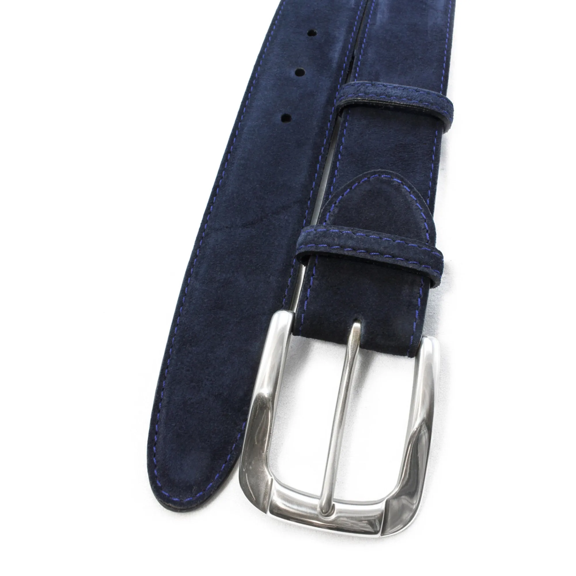 Navy blue classic suede silver buckle belt