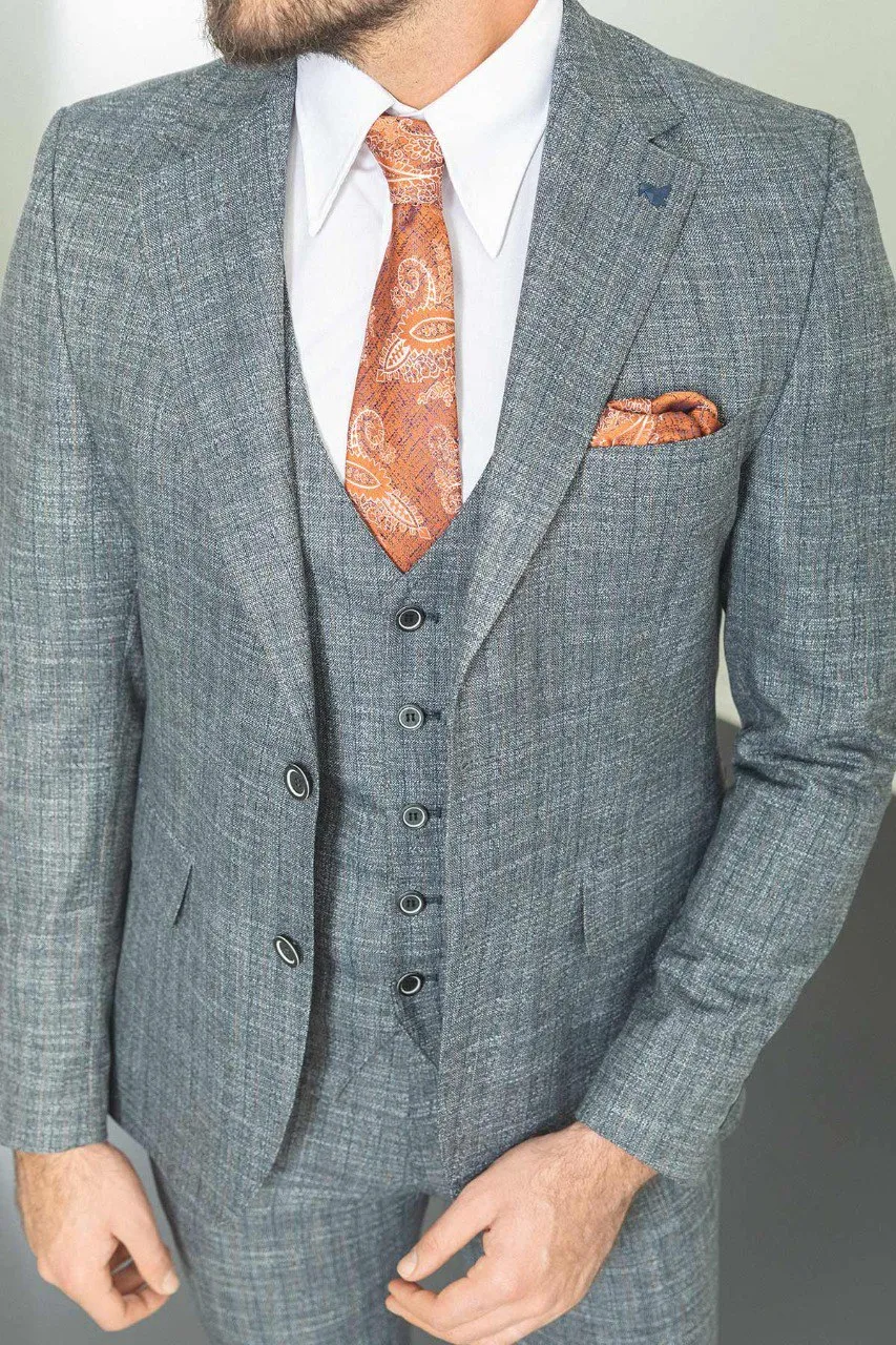 Navy Blue Slim Fit Notch Lapel 3 Piece Crosshatch Suit | GentWith
