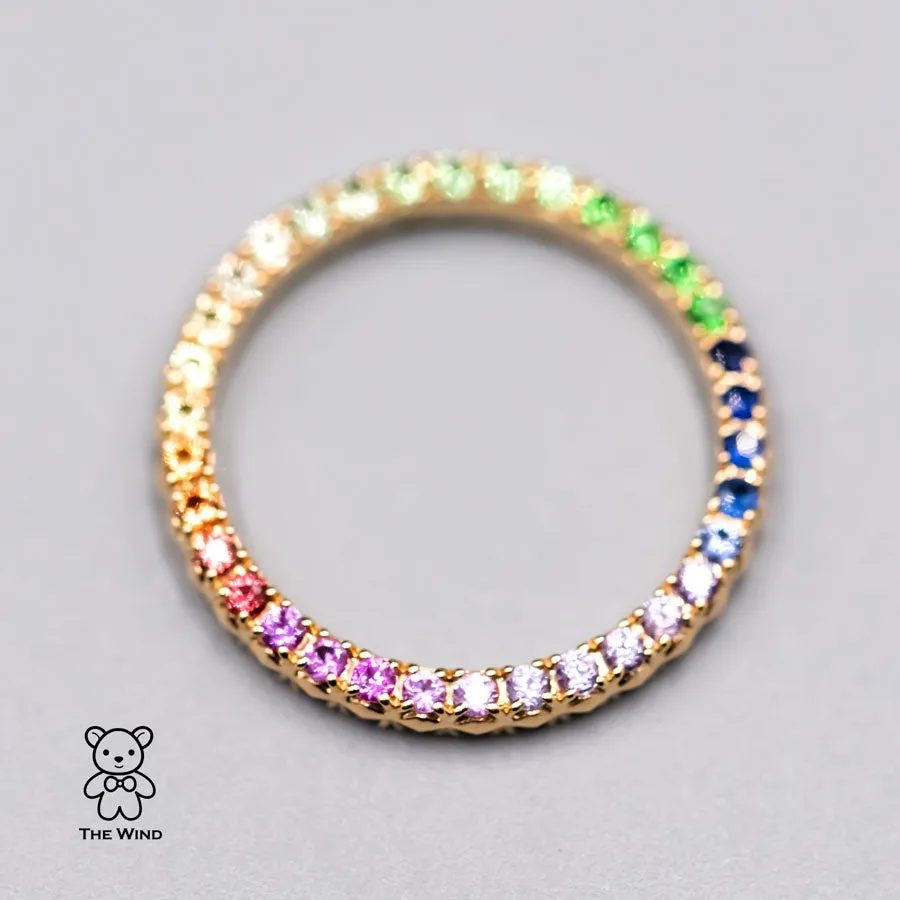 One of Kind Rainbow Colored Sapphire Ring Wedding Band 18K Yellow Gold