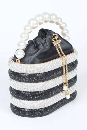 Pearl Handle Rhinestone Bucket Clutch