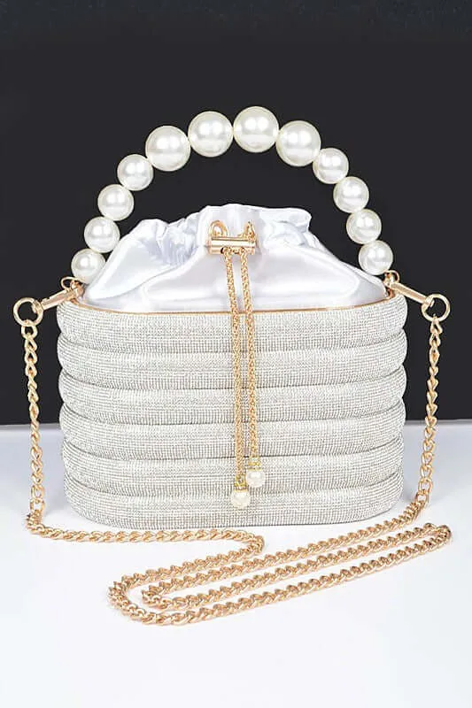 Pearl Handle Rhinestone Bucket Clutch