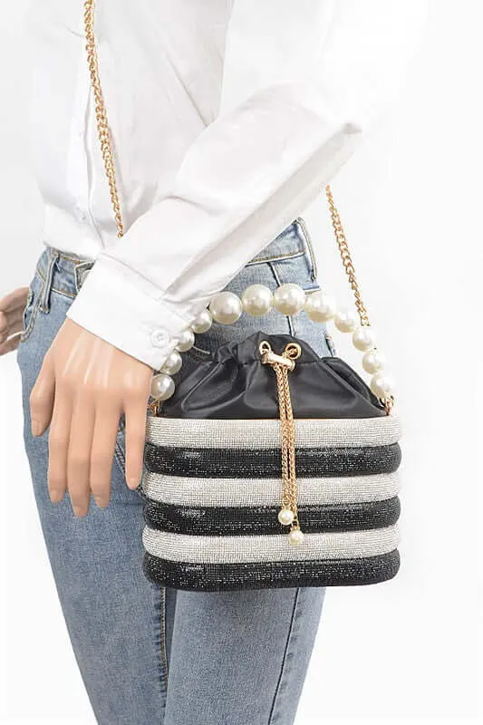 Pearl Handle Rhinestone Bucket Clutch