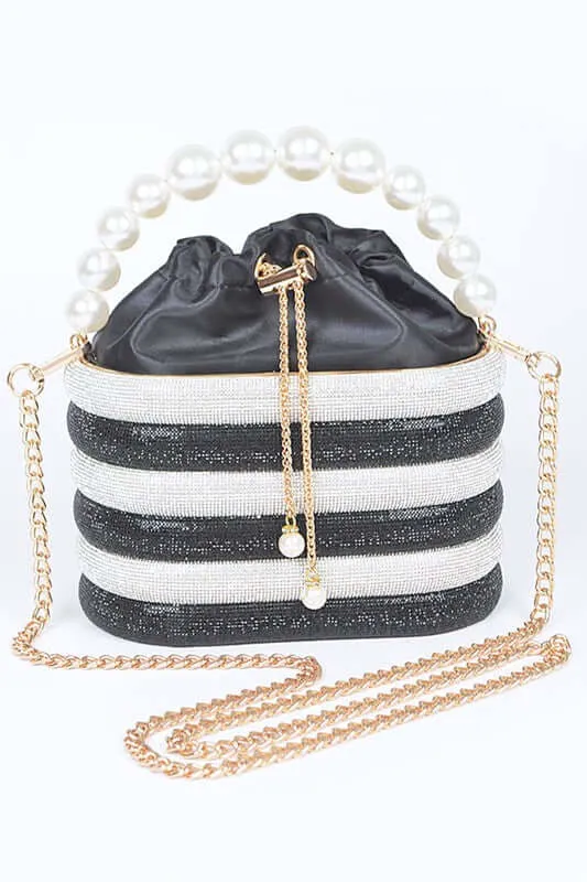 Pearl Handle Rhinestone Bucket Clutch