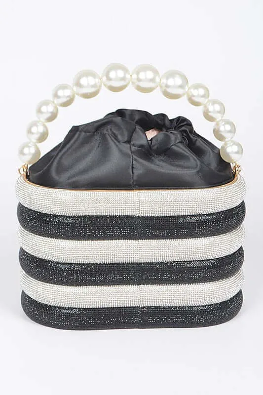Pearl Handle Rhinestone Bucket Clutch