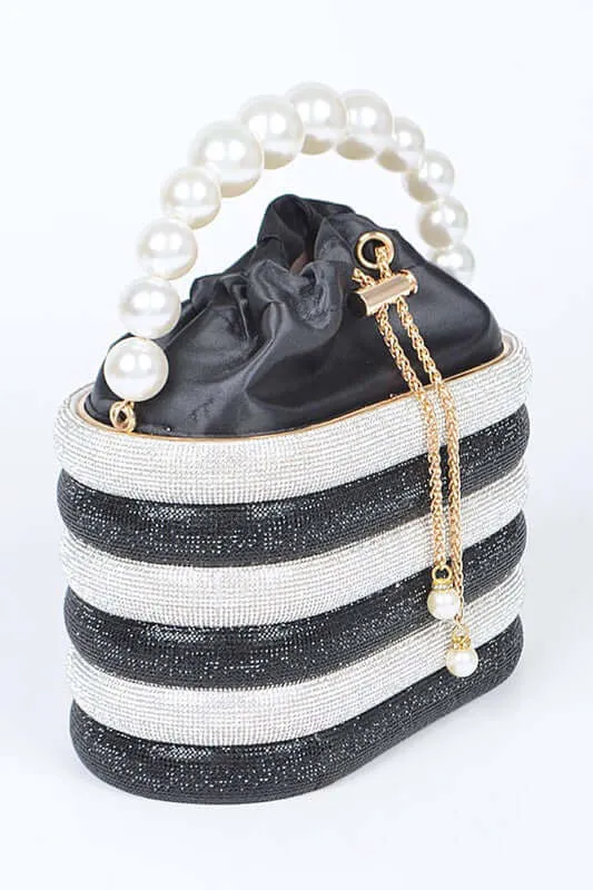 Pearl Handle Rhinestone Bucket Clutch