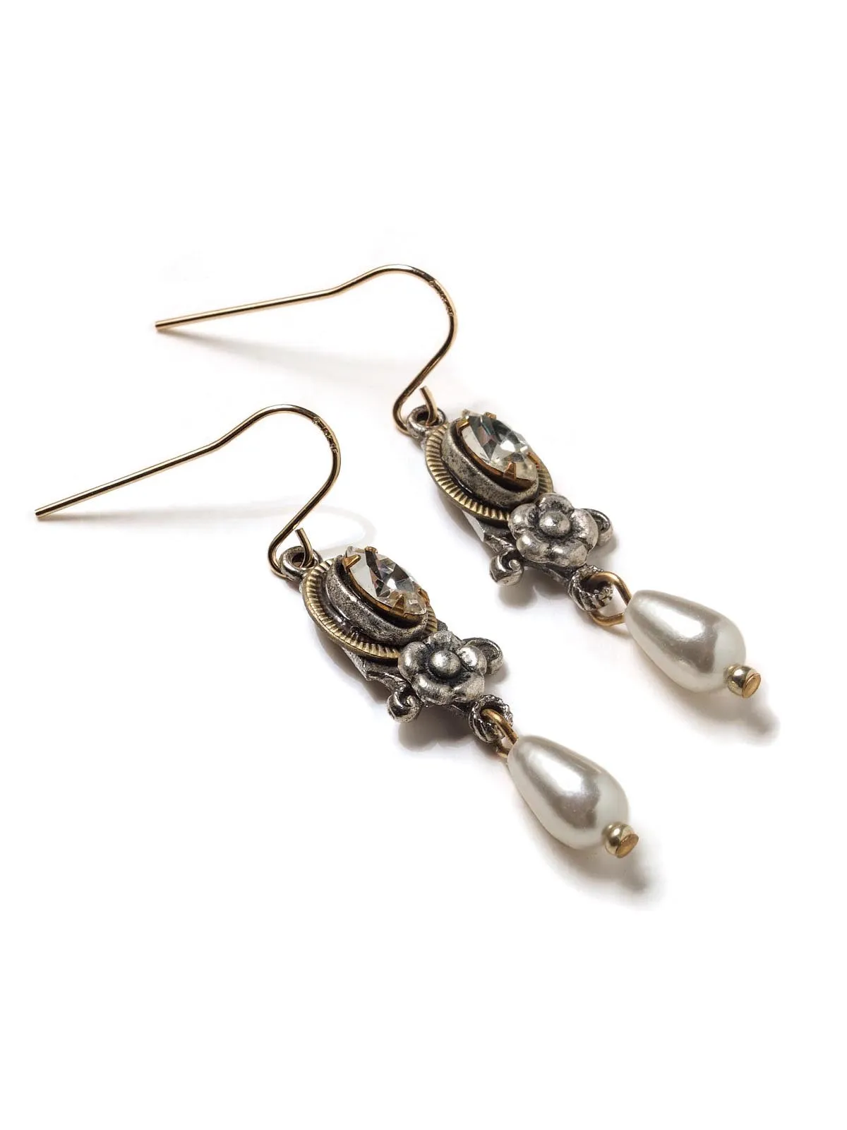 Pearl Teardrop With Rhinestones Earrings