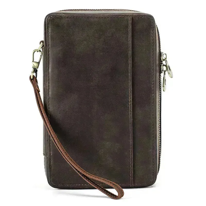 Portable Horse Leather Double Zipper Storage Cigar Travel Humidor Bag