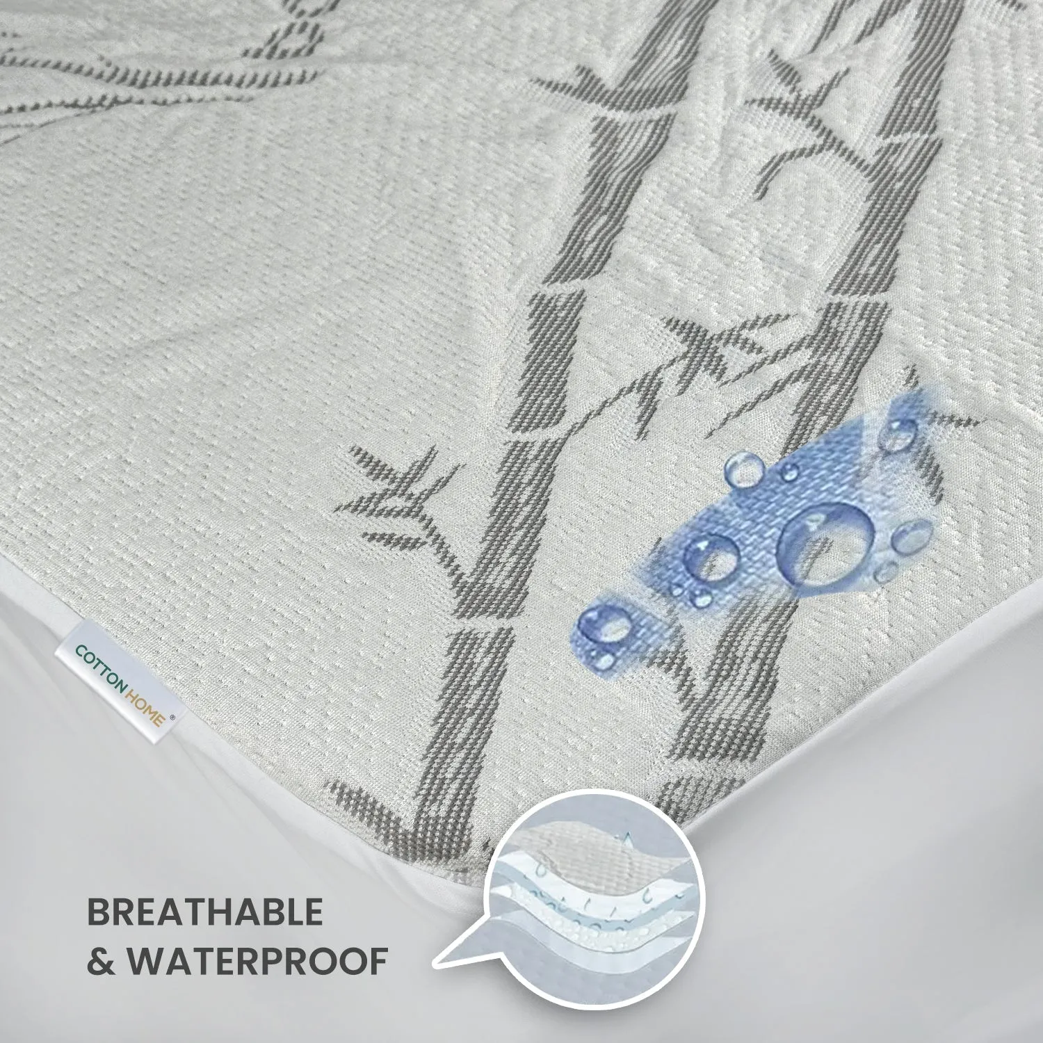 Premium Bamboo Mattress Protector 160x200 35CM | Gray | Breathable & Waterproof by Cotton Home