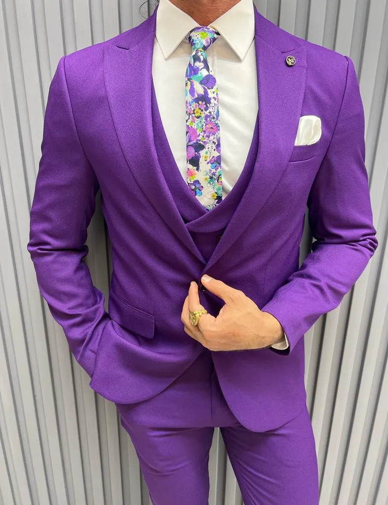 Purple Slim Fit Groom Wedding Suit for Men | GentWith