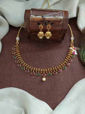 "Antique Simple and Elegant Kemp & Green Necklace with Jhumki"