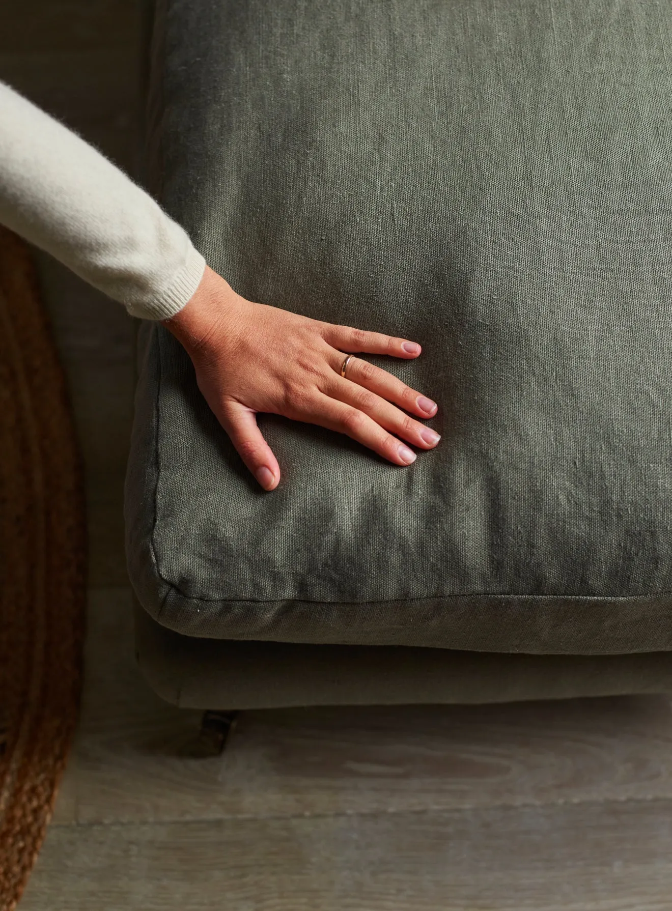 Remy Footstool, Dark Olive Velvet