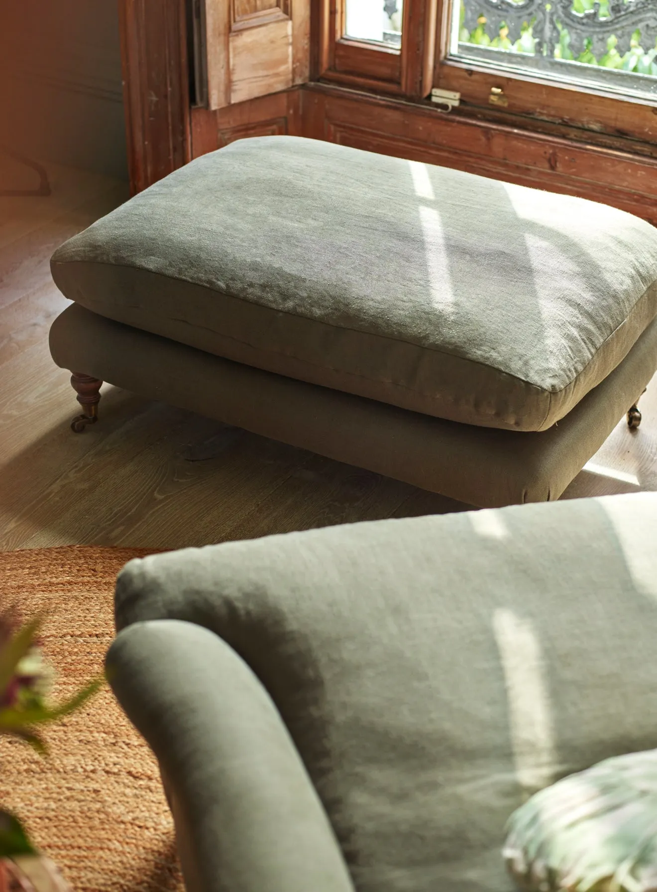 Remy Footstool, Dark Olive Velvet