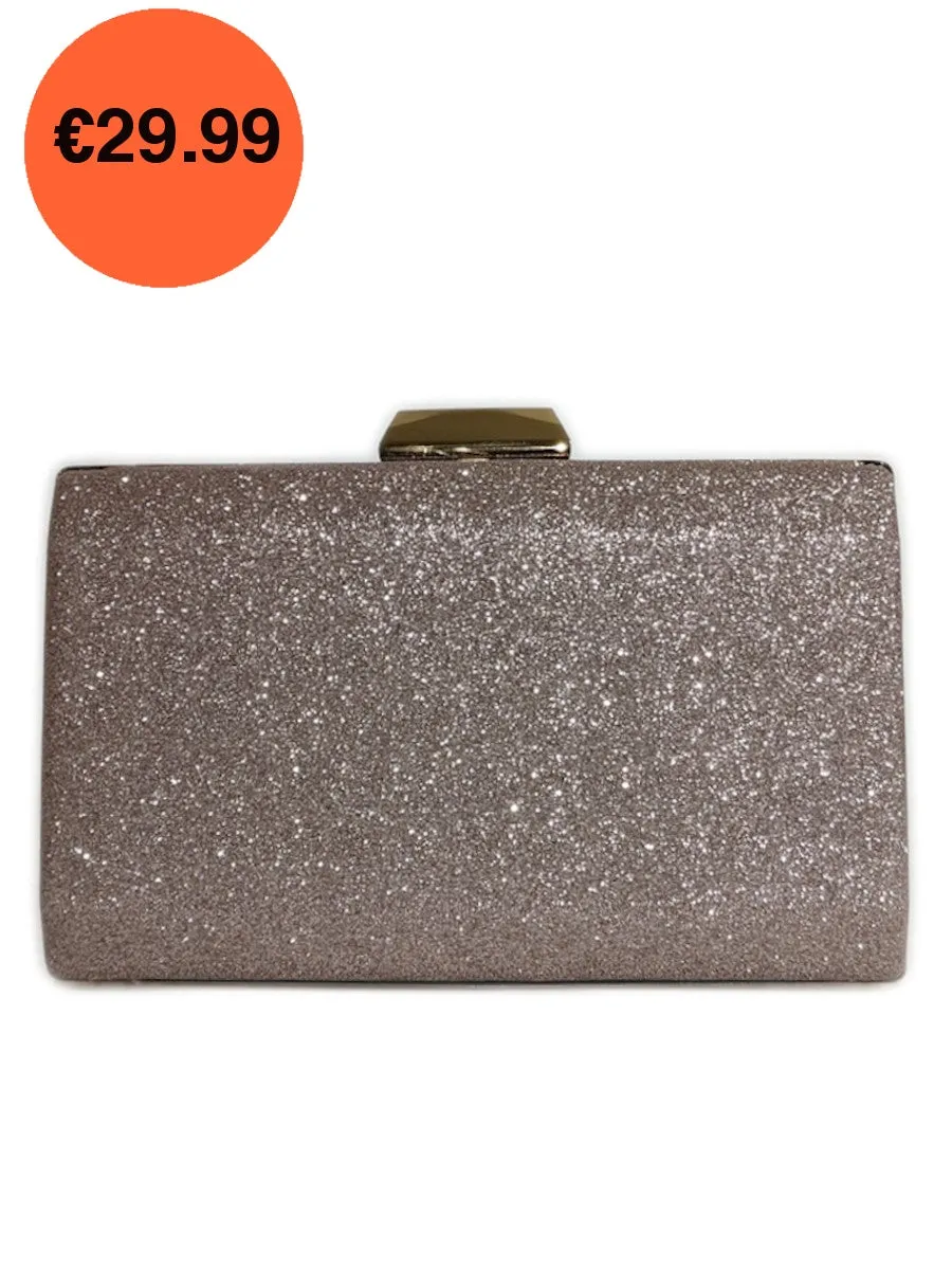 Rose Gold Pleated Glitter Clutch Bag with Handle
