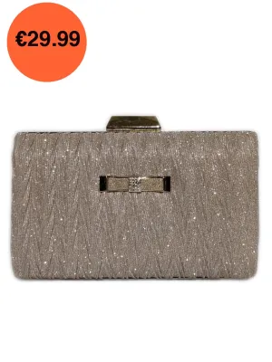 Rose Gold Pleated Glitter Clutch Bag with Handle