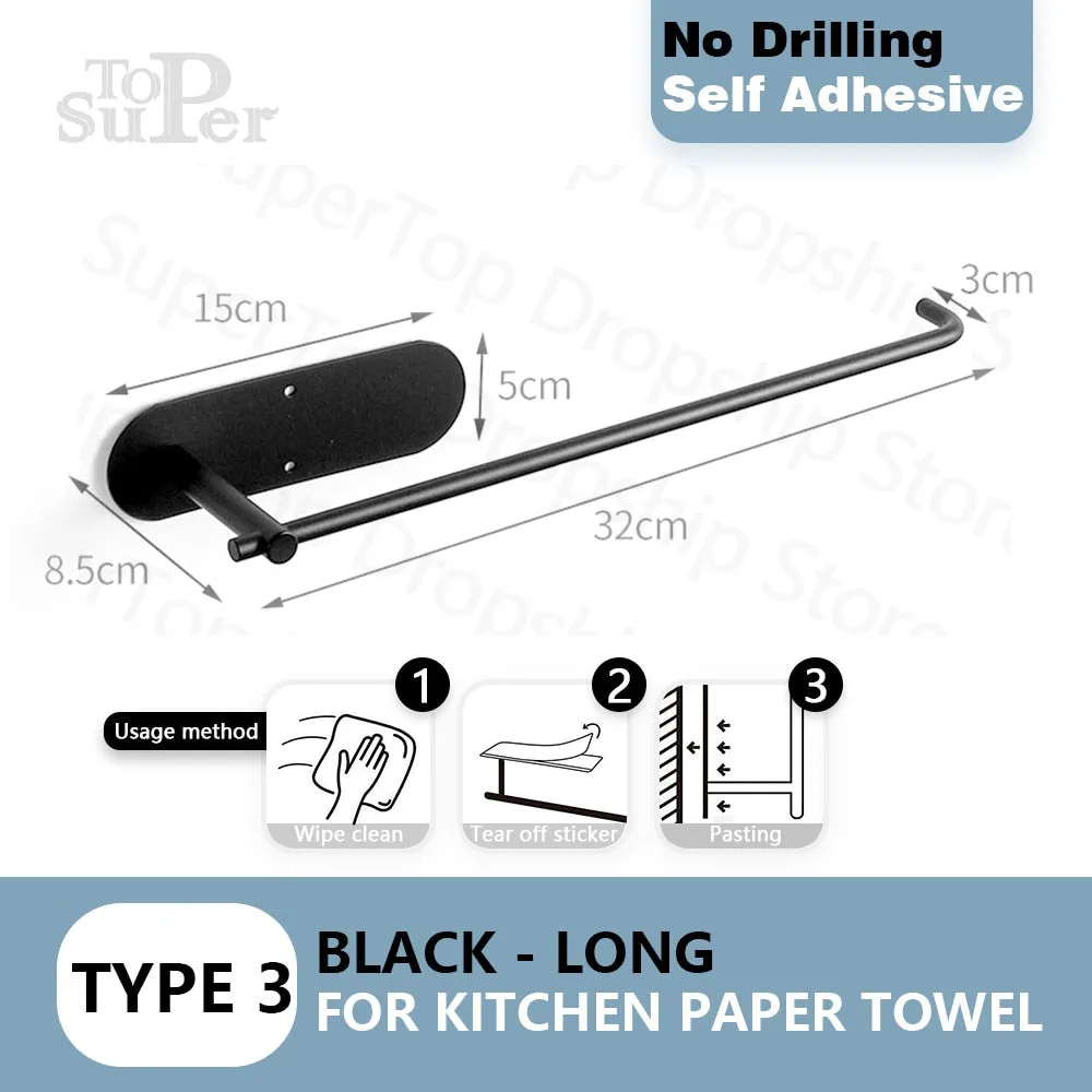 Self Adhesive Toilet Paper Holder No Punching Wall Mounted Paper Towel Holder Shelf Home Appliance Kitchen Bathroom Accessories