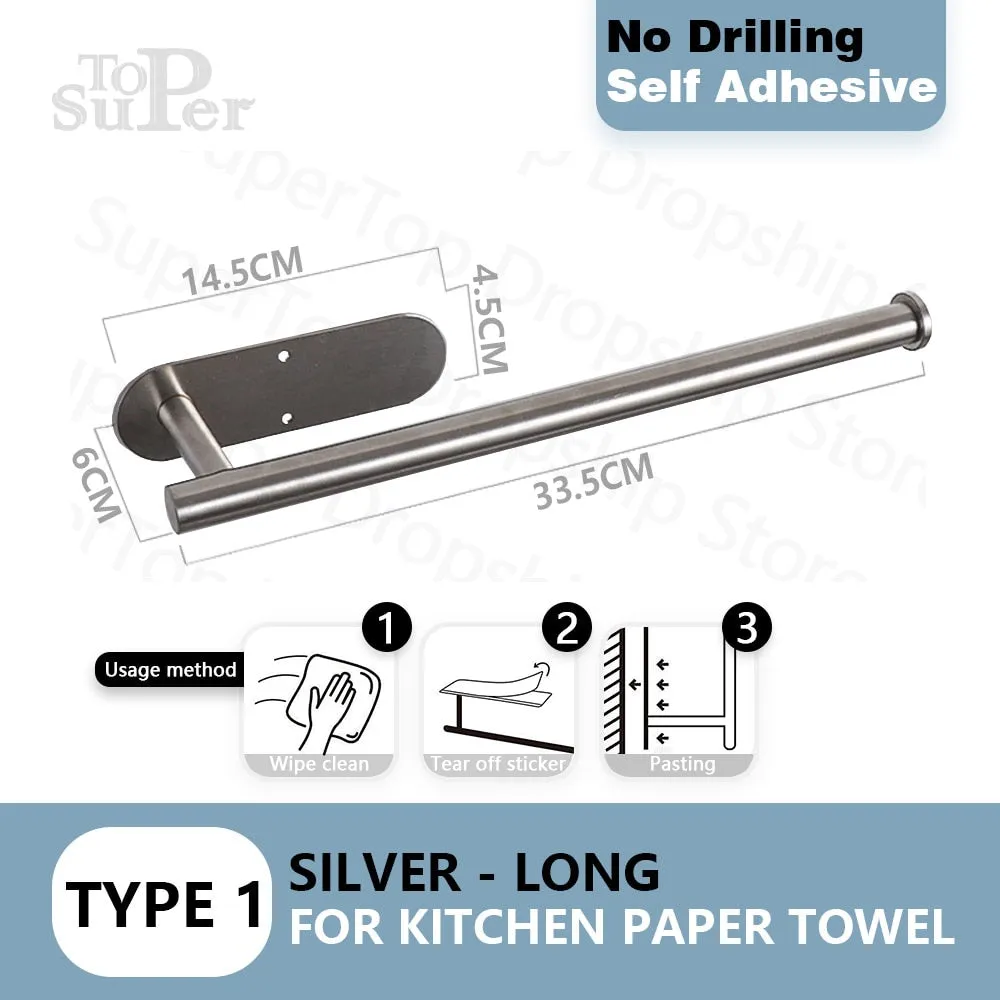 Self Adhesive Toilet Paper Holder No Punching Wall Mounted Paper Towel Holder Shelf Home Appliance Kitchen Bathroom Accessories
