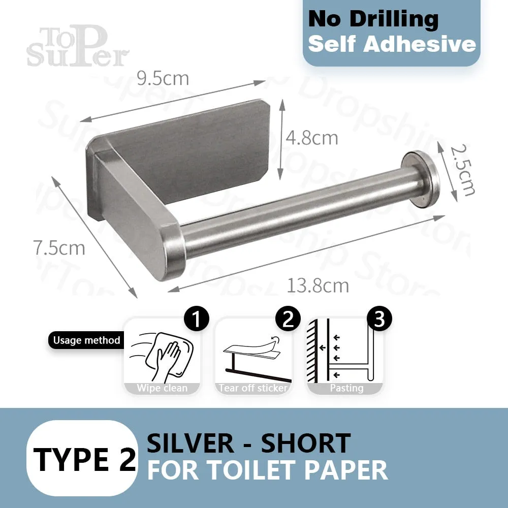 Self Adhesive Toilet Paper Holder No Punching Wall Mounted Paper Towel Holder Shelf Home Appliance Kitchen Bathroom Accessories