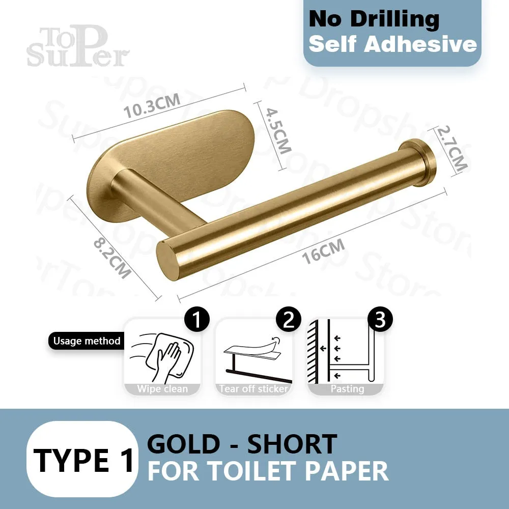 Self Adhesive Toilet Paper Holder No Punching Wall Mounted Paper Towel Holder Shelf Home Appliance Kitchen Bathroom Accessories
