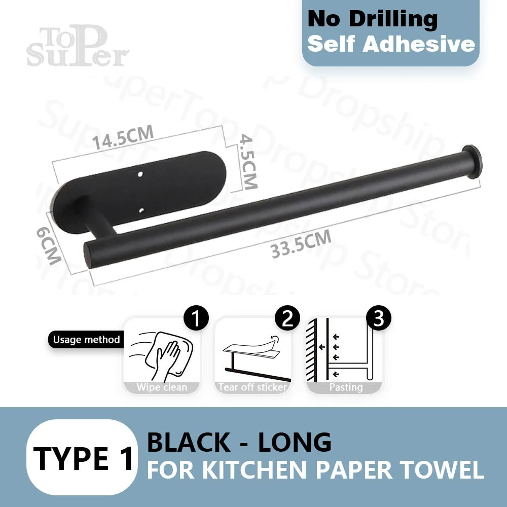 Self Adhesive Toilet Paper Holder No Punching Wall Mounted Paper Towel Holder Shelf Home Appliance Kitchen Bathroom Accessories