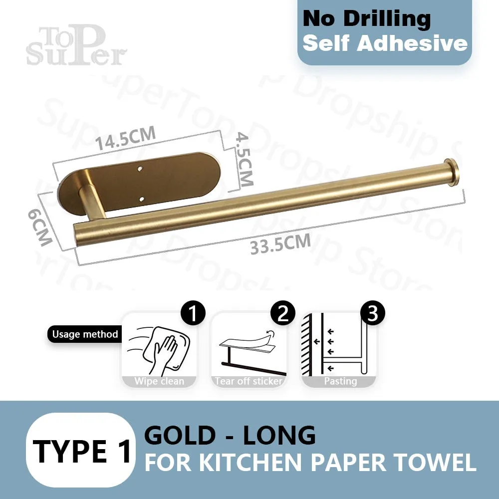 Self Adhesive Toilet Paper Holder No Punching Wall Mounted Paper Towel Holder Shelf Home Appliance Kitchen Bathroom Accessories