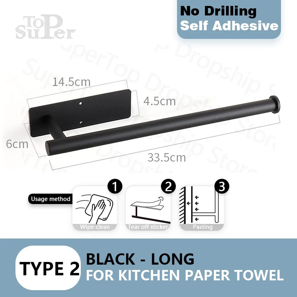 Self Adhesive Toilet Paper Holder No Punching Wall Mounted Paper Towel Holder Shelf Home Appliance Kitchen Bathroom Accessories