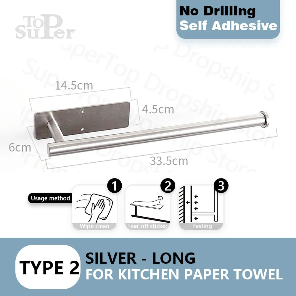 Self Adhesive Toilet Paper Holder No Punching Wall Mounted Paper Towel Holder Shelf Home Appliance Kitchen Bathroom Accessories